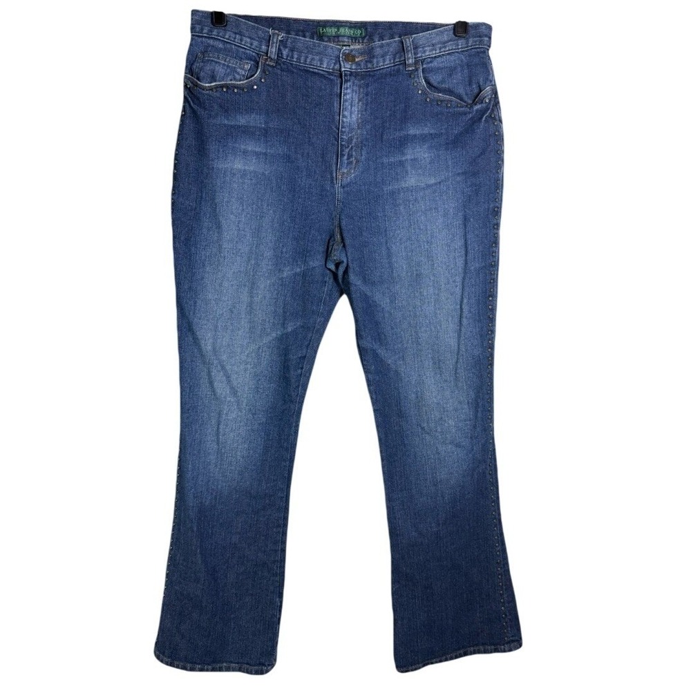 Lauren Ralph Lauren Jeans Co Blue Studded Boot Cut Denim‎ Pants Womens 14